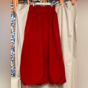 Red maxi bubble hem skirt